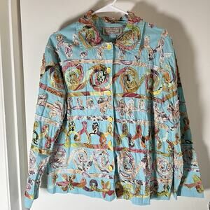 Life Style Women Button Down Top 1X Crazy Pattern Grannycore